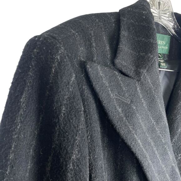 Lauren Ralph Lauren Pinstripe Wool Blend Double Breated Coat Black Size 8 - Picture 6 of 10
